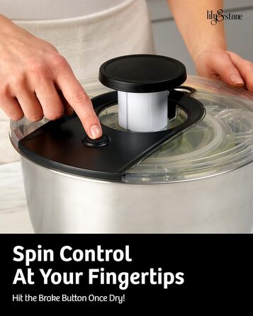 Салатниця-центрифуга з нержавіючої сталі, велика, 6.33 л: для миття та сушіння салатів, овочів та фруктів