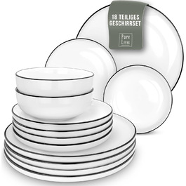 Набір посуду 6 персон Scandi Style - Premium Porcelain White 18 предметів - Набір посуду для посудомийної машини та мікрохвильової печі - Столовий сервіз, набір мисок і тарілок - Стильний посуд, Набір посуду 18 предметів
