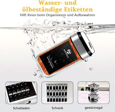 Набір для спецій 24 шт. з поворотними кришками та місткими воронками, вологостійкі етикетки, органайзер для кухні XJ205