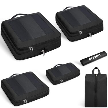 Набір компресійних органайзерів для подорожей з сіткою, розширювані пакувальні куби для одягу в валізу, чорний, 6 шт.