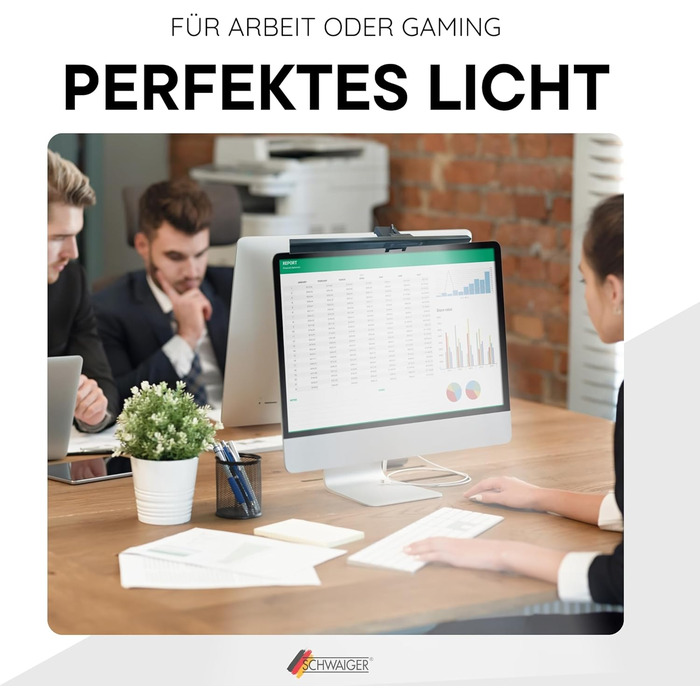 LED лампа на монітор Schwaiger з USB-C, сенсорне керування, 1,5м кабель, для дому, офісу та ігор