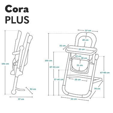 Дитячий стільчик Lionelo Cora Plus 2 в 1 (6-36 місяців), регулювання висоти, ігровий брусок