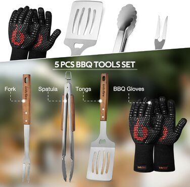 Набір гриль-посуду Onlyfire 4 шт. з нержавіючої сталі та акації (щипці, лопатка, виделка, щітка)