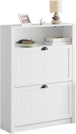 SoBuy FSR87-BR Взуттєва шафа з 2 дверцятами, вузька, з 4 полицями, з додатковою нішею (білий, 80x110x24 см)
