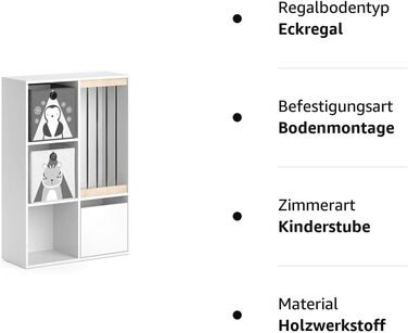 Полиця дитяча Vicco Luigi, біла, 72 x 107,8 см з 2 відкидними коробками Opt.5 72x96 зі складними коробками Слон/Тигр