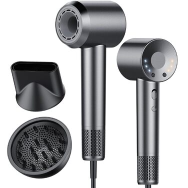 Високошвидкісний іонний фен для волосся 2025, 160 000 об/хв, з дифузором та контролем температури, низький рівень шуму 57дБ