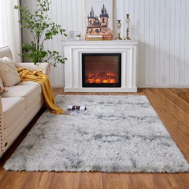 М'який пухнастий нековзний килим Evitany для спальні, ворсистий волохатий килим з високим ворсом для вітальні, довгий ворс (90 х 160 см, світло-сірий)