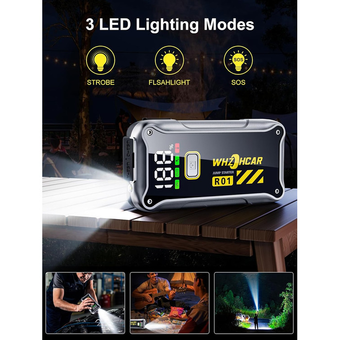 Powerbank Starthilfe 4000A: Портативний пусковий пристрій для авто 12V з LCD дисплеєм та LED ліхтариком (до 9.0L бензин/7.5L дизель)