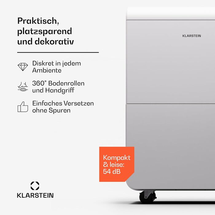 Електричний осушувач повітря Klarstein DryFy Connect 60L з Wi-Fi, 60л/24г, таймер, для приміщень 45-65м²