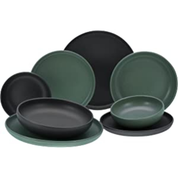 Креативний, 10337, серія Uno чорний зелений, набір посуду, Набір тарілок з 8 предметів