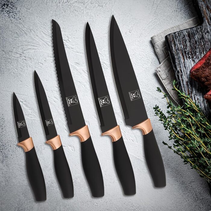 Набір кухонних ножів Chefhoablorn 15 предметів з нержавіючої сталі. Професійний набір ножів для кухні, подарунок на новосілля/весілля. Чорний блок ножів.