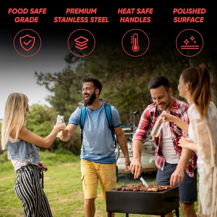 Набір гриль-посуду Profi з нержавіючої сталі: аксесуари для гриля, інструменти для приготування їжі на грилі та барбекю. Чудовий подарунок для чоловіків та жінок. Чорний колір.