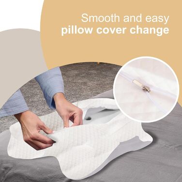 Ортопедична подушка для шиї з піною Memory Foam, ергономічна для тих, хто спить на боці, для комфорту при болях у шиї та плечах, сірий колір.