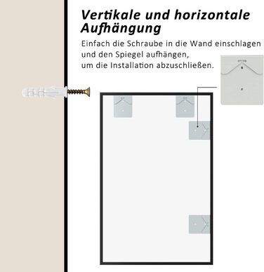 Круглий дзеркало Boromal Schwarz з реміннем, великий настінний дзеркало для ванної кімнати, вітальні, спальні, передпокою, 50x70 см