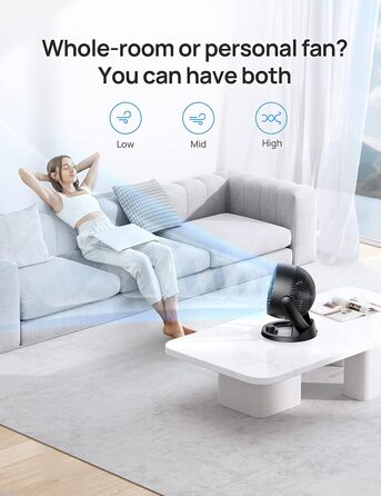 Дрео - тихий настільний вентилятор 30 см, 3 швидкості, 21 м³/хв, кут нахилу 120°, чорний