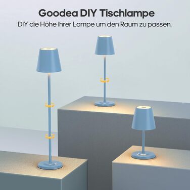 LED настільна лампа GOODEA бездротова з регулюванням висоти, 5500mAh, 3 кольори, диммування, вологостійка, з сенсорним керуванням, алюміній, 2 шт. для дому та саду