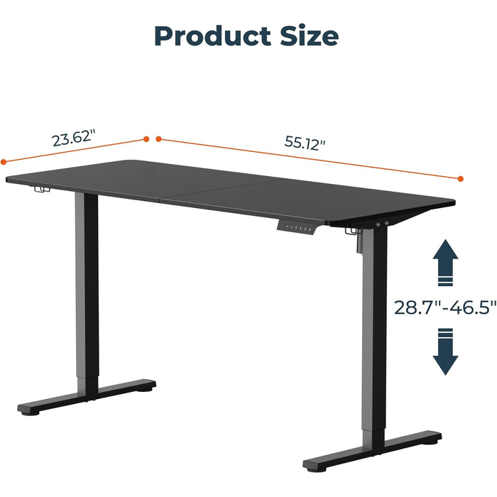 Регульований стіл для стоячи та сидячи, електричний, 140x61 см, чорний, для дому та офісу