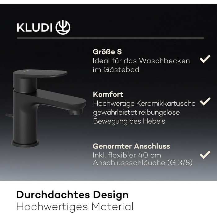 Змішувач для ванни KLUDI-X1 з ручкою-витяжкою, висота зливу 75 мм, хромований, з виливним водозбіром, для ванни, керамічний картридж, акумулятор, чаша для води з підключеннями (S, чорний матовий)