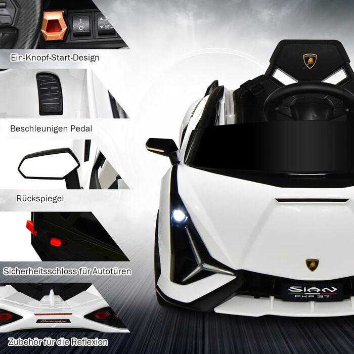 Дитячий електромобіль Lamborghini Goplus з пультом керування, Bluetooth, USB, музикою та сигналом, 3-5 км/год, для дітей 3-8 років, білий