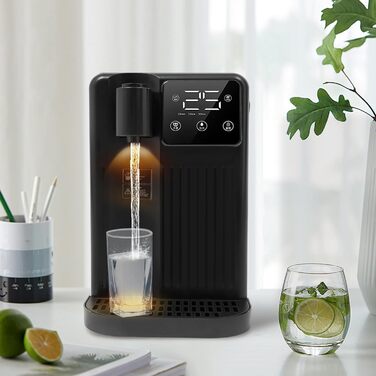 Диспенсер гарячої води з фільтром, 3 л, регулювання температури, сенсорний дисплей, нагрів за 3 сек, 25-99°C (чорний)