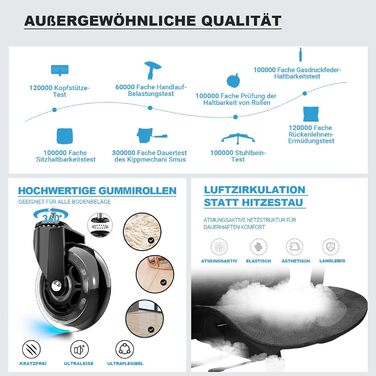 Ергономічне крісло для офісу, 4D підлокітники, регульована глибина сидіння, 4-рівневий нахил, гумові колеса, сітчаста сидіння, висока спинка, для великих людей, Homeoffice & Gaming, чорне ергономічне крісло з сітчастою подушкою сидіння