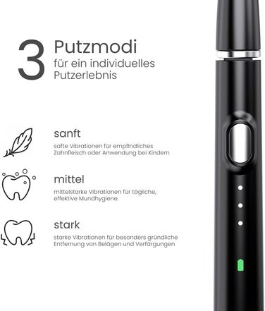 Звукова зубна щітка LAMES ультралегка та компактна, до 100 днів роботи від акумулятора, 3 режими чищення, Smart-Timer, USB зарядка, чорна