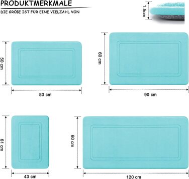 Килимок для ванної кімнати Chakme, антиковзаючий, 50x80 см, блакитно-зелений