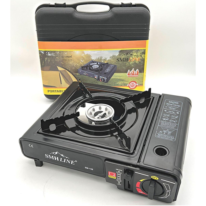 Набір газового пальника Gaskocher для кемпінгу з 8 балончиками бутану 227г, 1-ти вогонь, 2.2 кВт, Piezo запалювання, кейс