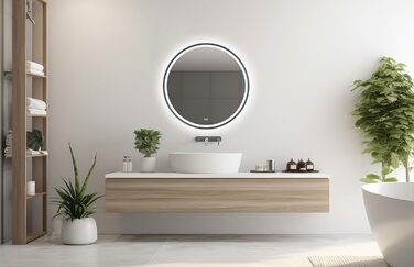 LED дзеркало для ванної кімнати Home Glow круглої форми 80 см – з підсвічуванням, проти запотівання, сенсорним вимикачем, металевим каркасом (графіт)