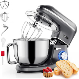 Кухонна машина 2000W з нержавіючої сталі, чаша 6.2 л, міксер з набором насадок (крюк, гак, вінчик, сплеск), колір антрацит