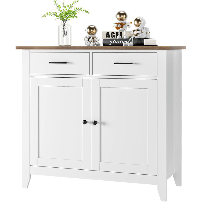 Кухонна шафа HOCSOK з робочою поверхнею, комод з 2 шухлядами та 2 дверцятами, буфет для кухні, вітальні, їдальні, передпокою, дерево, стиль кантрі, білий