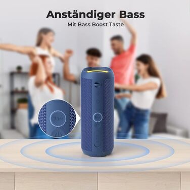 Bluetooth Портативна Колонка RIENOK з підсвічуванням, IPX7, Бас, 3600 mAh, Синій