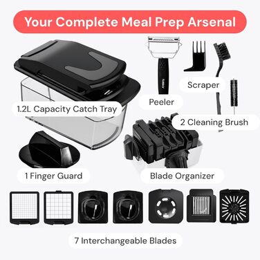 Набір для нарізки овочів та фруктів 9-в-1 (чорний) – нарізач, спіралізатор, тертка для овочів та фруктів