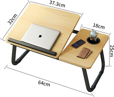 Столик для ноутбука та ліжка з регульованими ніжками та тримачем для чашки, підставка для ноутбука, піднос для сніданку, столик для читання на диван, ліжко, терасу, балкон (Білий, Горіх)
