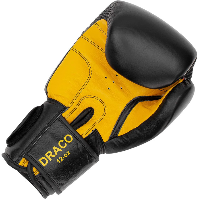 Боксерські рукавички Benlee зі шкіри Драко (16 унцій, Чорний / жовтий)