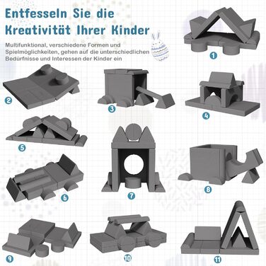 Модульна дитяча кушетка-конструктор MAMIZO Spielsofa Cord, 15 елементів, сірий колір. Кушетка для ігор та відпочинку, екологічна тканина Oeko-Tex, для дитячої кімнати.