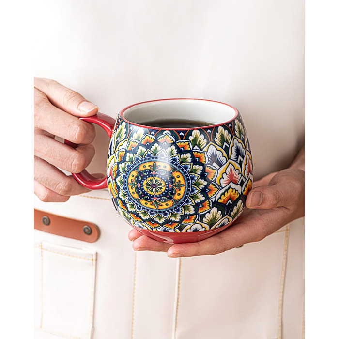 Набір кавових чашок Henten Home з порцеляни, 6 шт., 250 мл, ручної роботи, набір для 6 осіб, включає чашки та блюдця (600 мл)