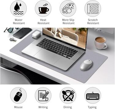 Килимок для столу та мишки XXL Niviy з екошкіри, водонепроникний захисний килимок для офісу та дому, протиковзний, світло-сірий, 60 x 40 см