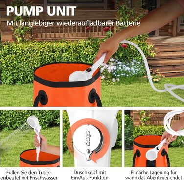 Набір для душу намету Campingdusche з насосом та акумулятором 7800mAh, оранжевий