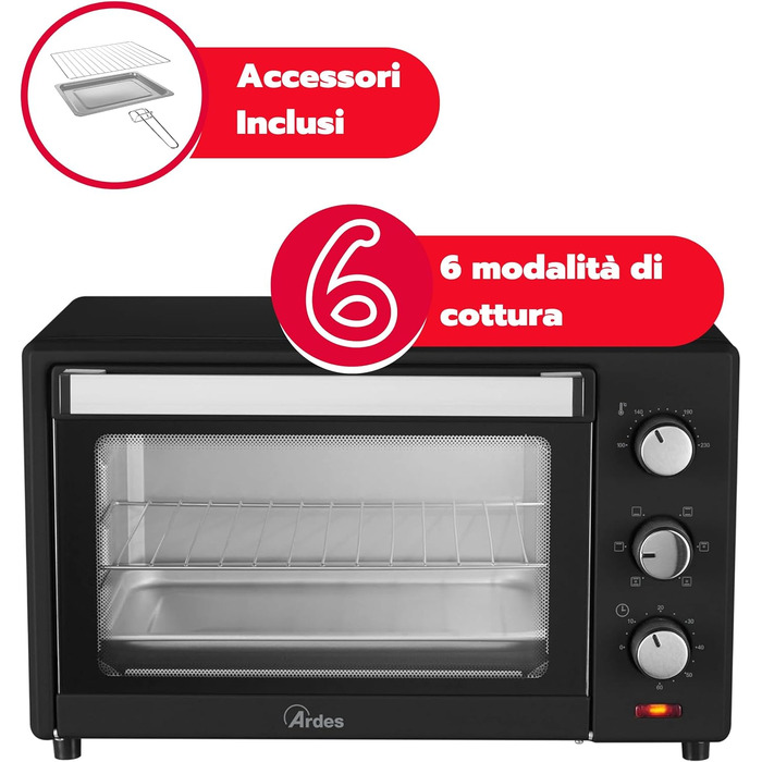 Електрична піч Ardes Magnus AR6226S 25/38 літрів з підсвічуванням, 6 функцій, таймер, аксесуари, срібна