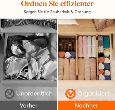 Органайзери для ящиків Lifewit, бамбукові, набір 6 шт, 10см висота, регулюються 41-56см, для кухні, офісу, шафи, косметики, столових приборів, спецій, інструментів