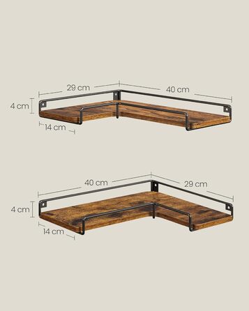 Набір кутових настінних полиць VASAGLE L-подібні, індустріальний стиль, для вітальні, спальні та кухні, вінтажний коричневий та чорний, 3 шт. (LLS831B01)