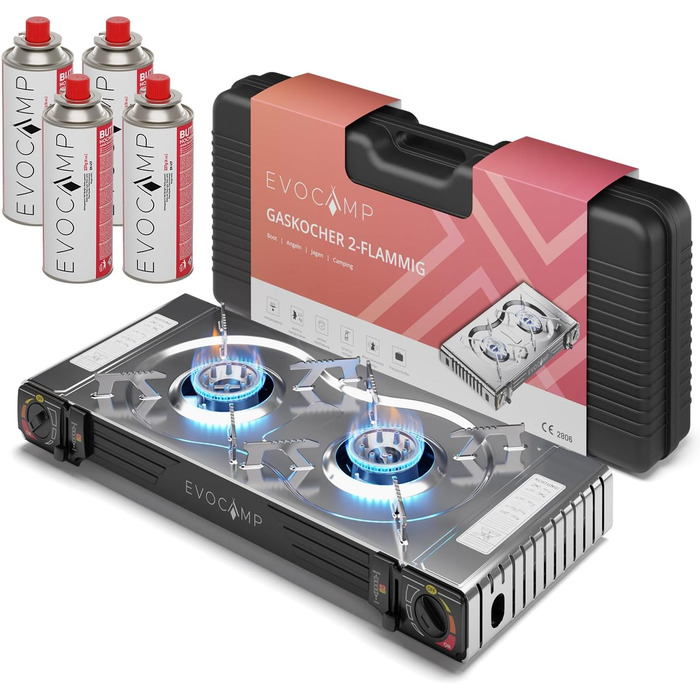 Газовий наметний пальник Gaskocher 2-flammig з п'єзозапалюванням для балончиків MSF-1a 227g - 4 балончики в комплекті