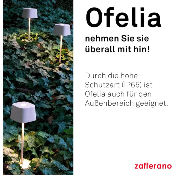 Zafferano Ofelia: Бездротова настільна лампа з сенсорним керуванням, Corten, 29 см