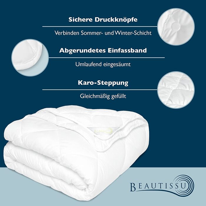 Beautissu Комплект постільної білизни 4 сезони 135x200 см (2 шт.) - Легка літня та тепла зимова ковдра, антиалергенна, дихаюча, BeauNuit JD