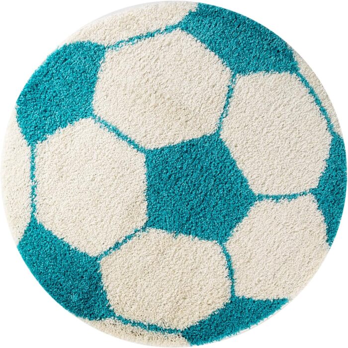 Дитячий килим SIMPEX Shaggy Круглий футбольний дизайнерський килимок Дитячий килимок для хлопчиків і білий ігровий килимок для хлопчиків і дівчинки Extra Soft (120 см круглий, бірюзовий)