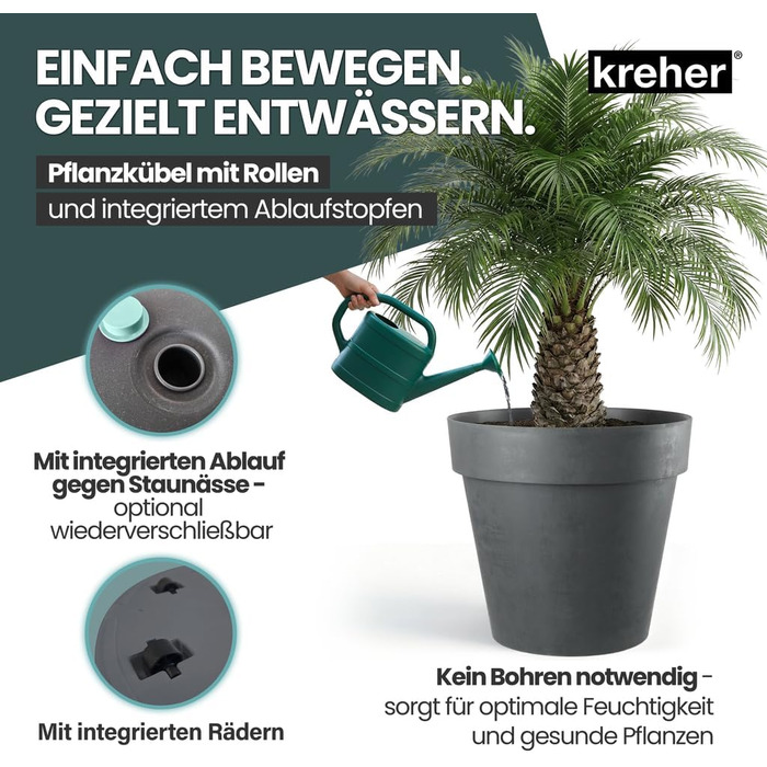 Крехер горщик для рослин XXL, круглий, діаметром 79 см / 58 см, з роликами. Чудовий елемент декору для саду, тераси, ресторану та комерційних приміщень! (XL-діаметр 58 см)