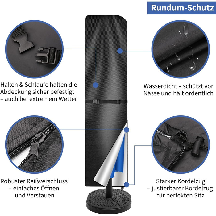 Чохол для парасольки/маркетки: захист від сонця та УФ-променів, діаметр до 400 см, розмір 300x300 см. Колір: коричневий/чорний. З підсилювачем.