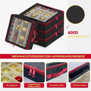 Коробка для зберігання новорічних кулічок з перегородками, 4 шт. Чорна коробка для прикрас на ялинку, органайзер для новорічних іграшок, складна, з ручками, для зберігання та штабелювання