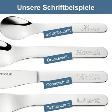 Дитячий столовий набір Kinderbesteck з гравіюванням 'Трактор + Ім'я' 4шт, персоналізований - набір для народження, хрещення